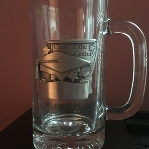 Graduation Beer Mug with Pewter Emblem - Clear Glass. NWOT